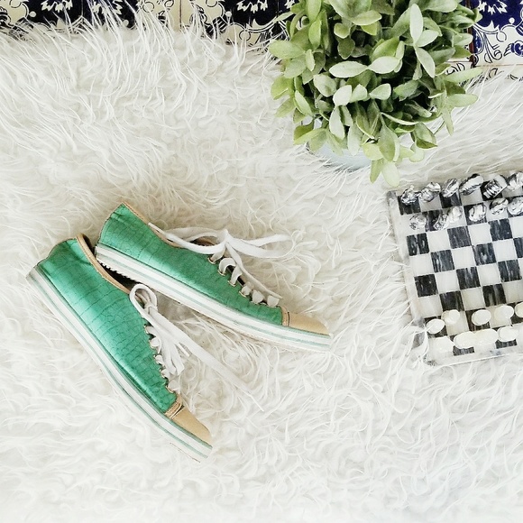 JUST CAVALLI designer green and cream sneakers - Picture 2 of 4