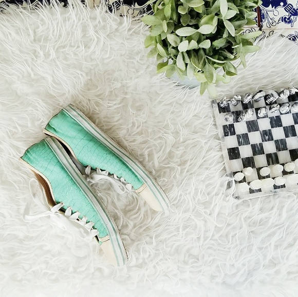 JUST CAVALLI designer green and cream sneakers - Picture 3 of 4