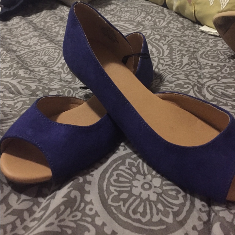 H M sueded purple slip on peep toe slide