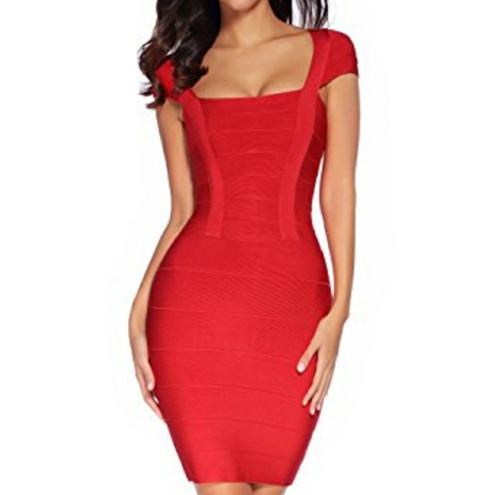 NWT red bandage cap sleeve mini dress with tags
