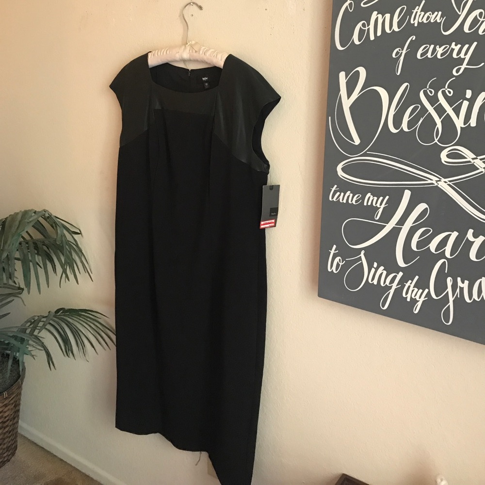 Little black dress with faux leather detail