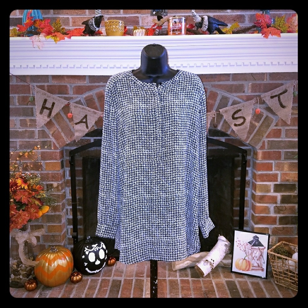 NYDJ houndstooth tunic cream and hunter Large
