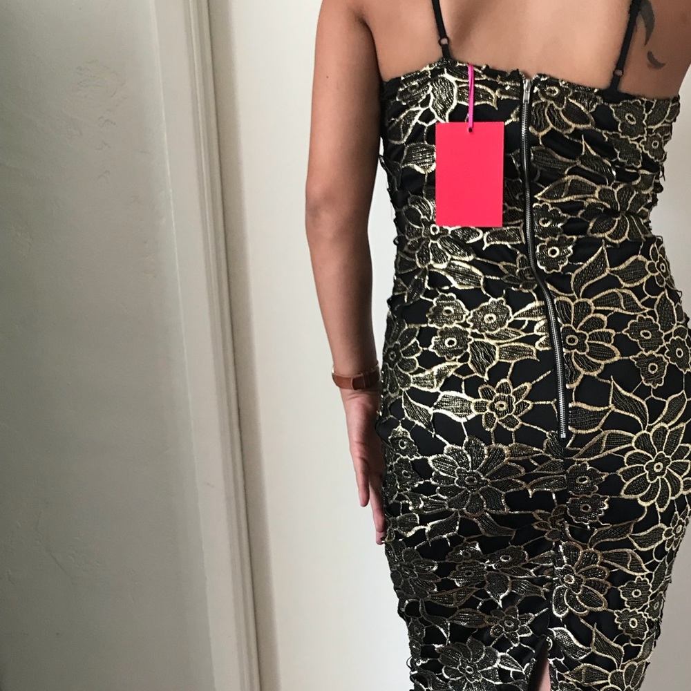 Metallic Gold Floral Lace Dress