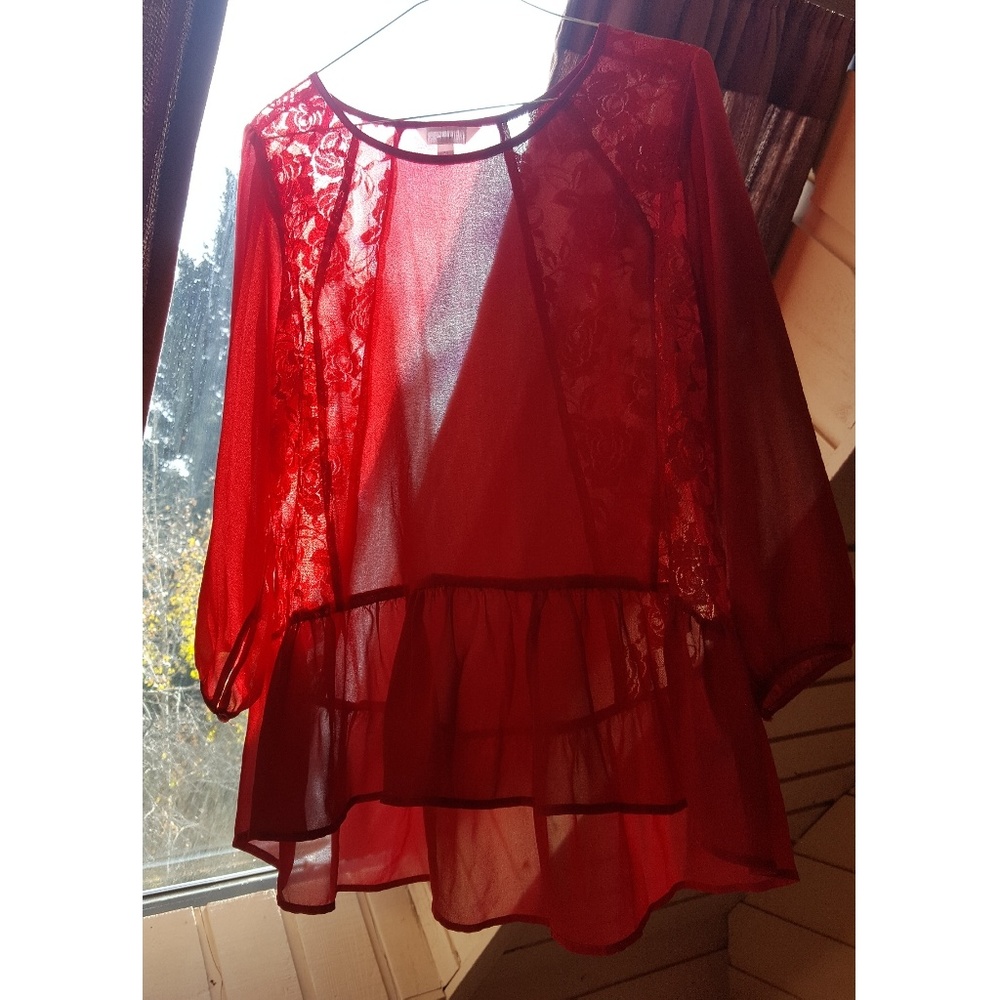 Red lacy see-through top