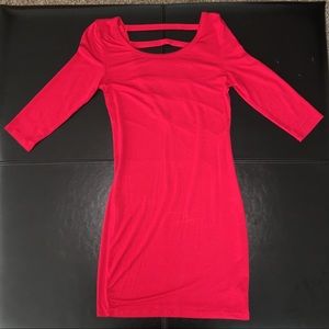 3/4 length sleeve red mini dress