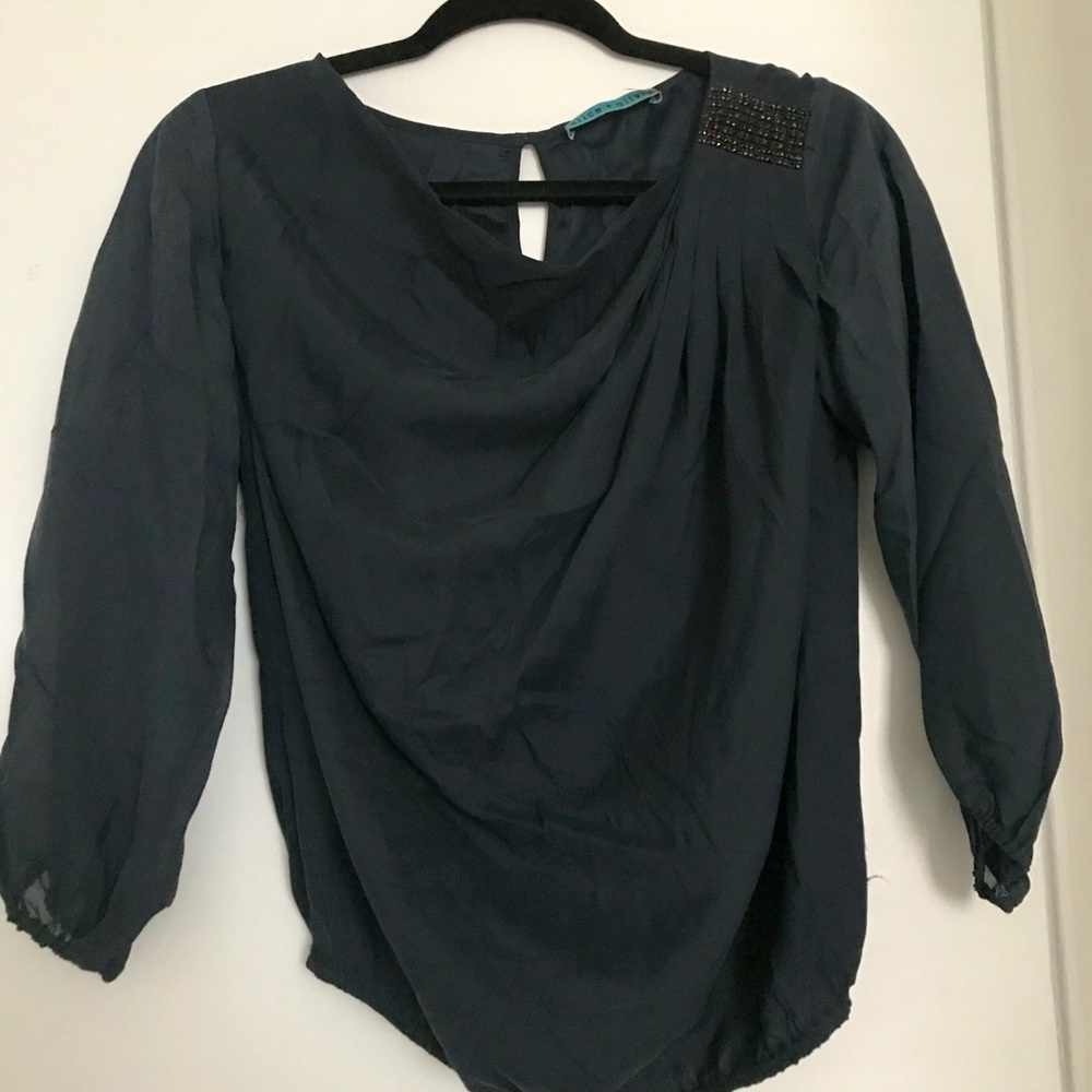 Alice + Olivia Navy Silk Blouse