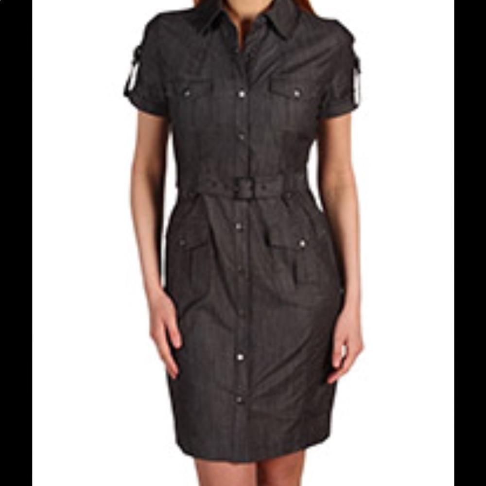 Calvin Klein denim shirt sleeve dark gray jean dress