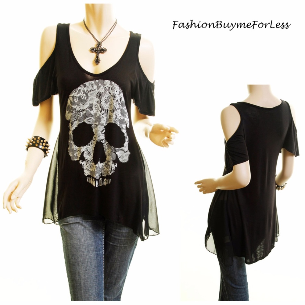 PLUS Haunted Gothic Lace Skull Tunic Swing Shirt
