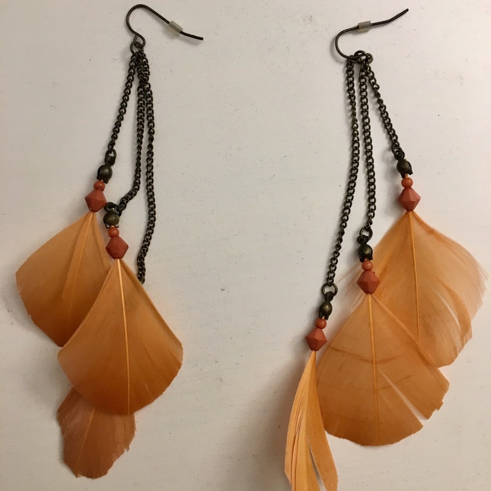Feather drop earrings