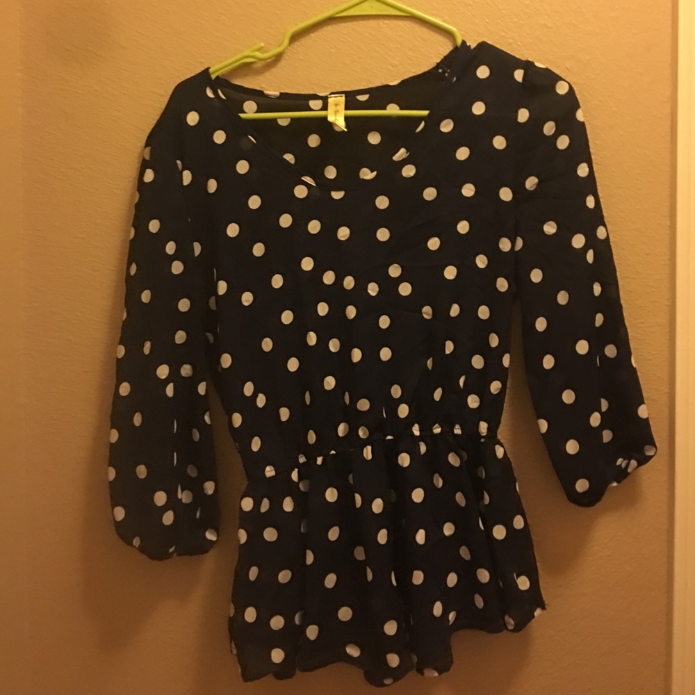 Navy polka dot shirt