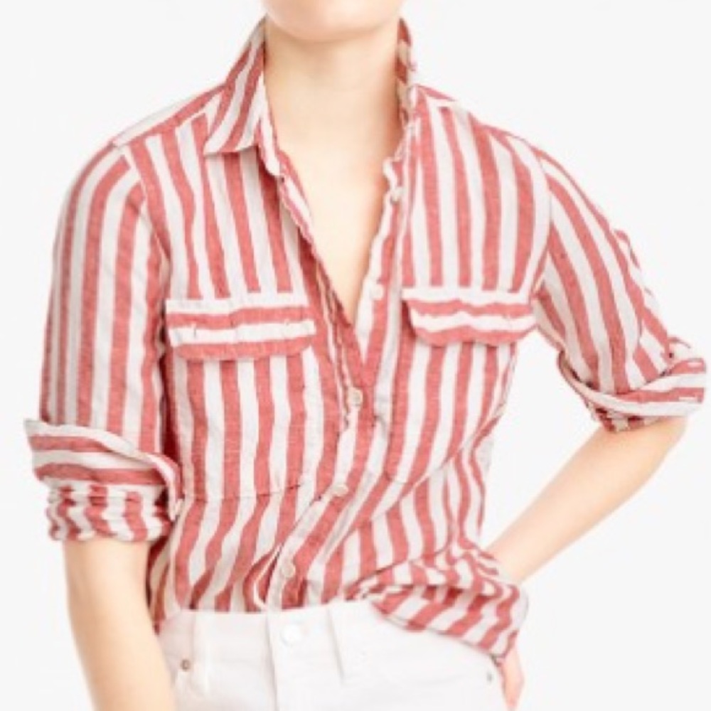 J.Crew Button up striped linen top