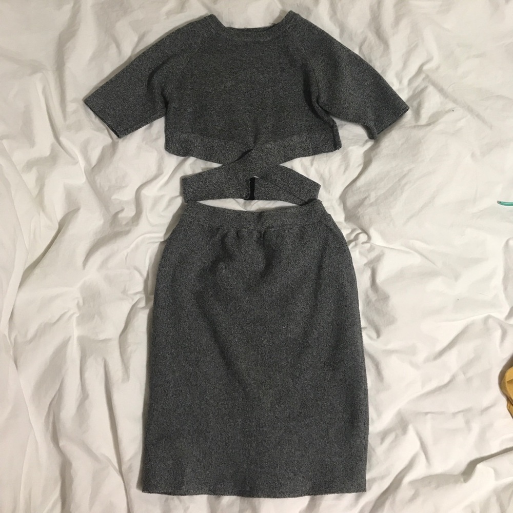 Grey crop top and pencil skirt set