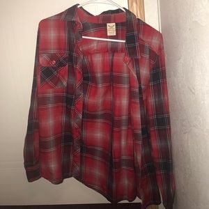 Medium Faded Glory Red and Black Plaid Flannel
