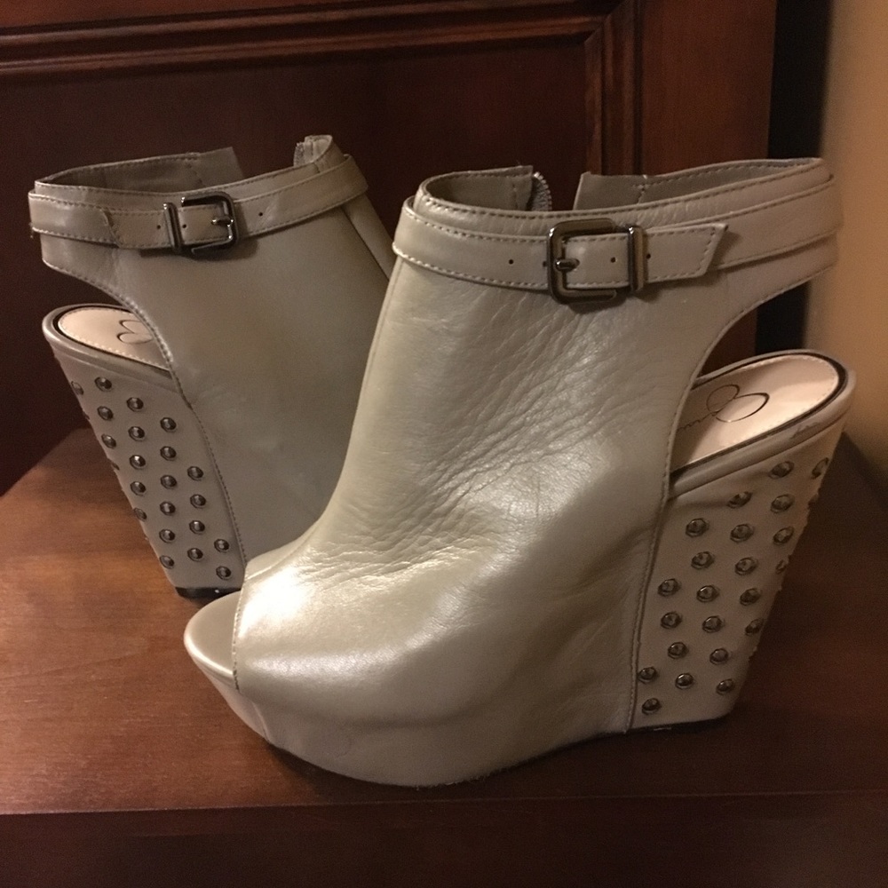 Jessica Simpson studded platform wedge.