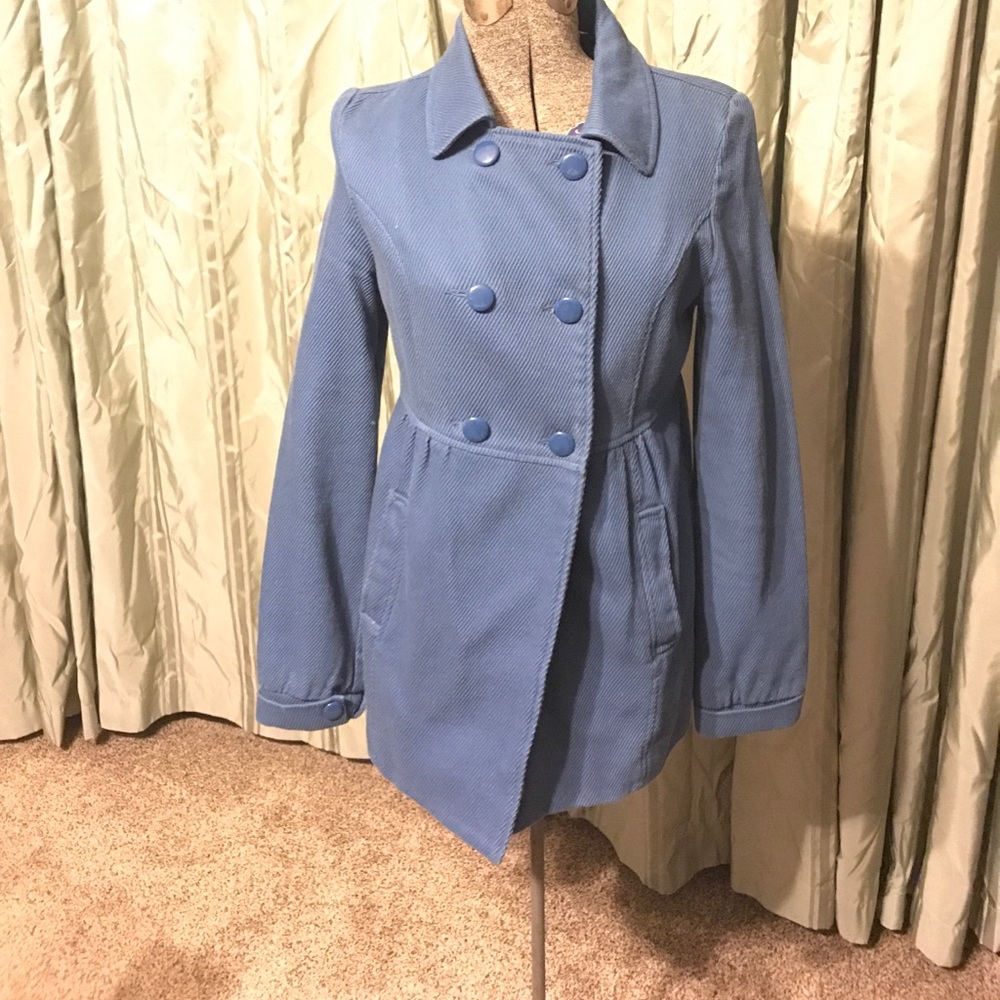 Corduroy blue light pea coat.