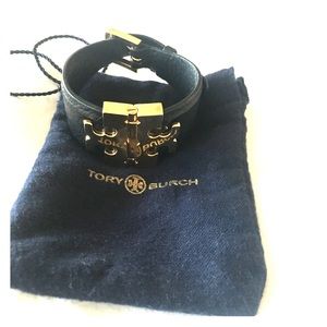 Tory Burch Black Leather & Gold cuff bracelet!