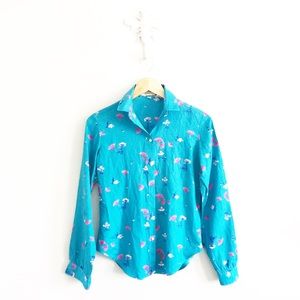 Vintage Stuart Lang Button Down Blue Floral Shirt Vintage Stuart Lang Button Down Blue Floral Shirt