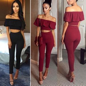 Off The Shoulder Crop Two Piece Pants Set