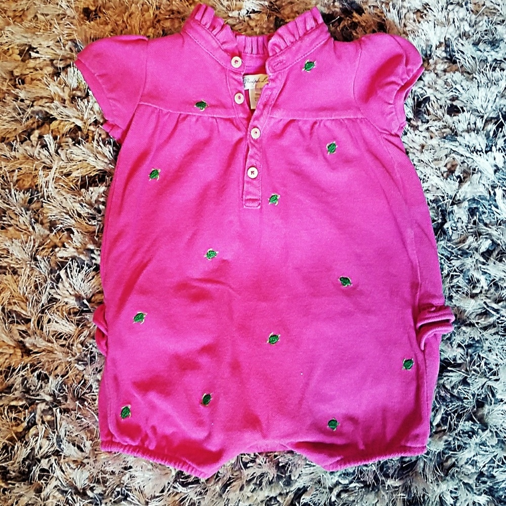 Ralph Lauren hot pink with green turtle one piece