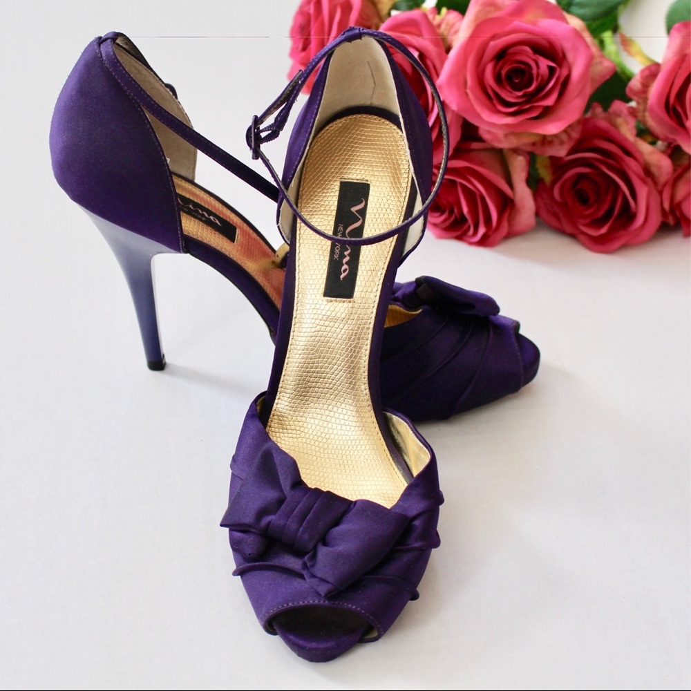Nina Electra satin, platform peep toe heels