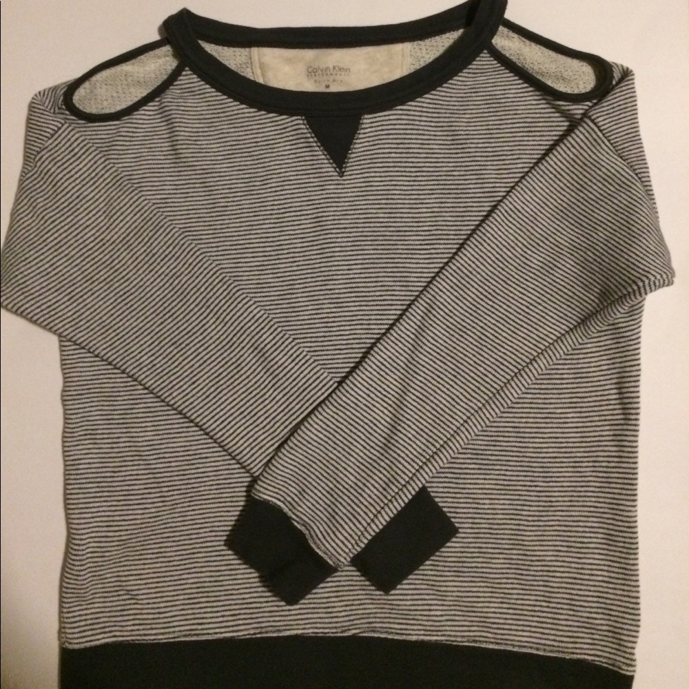 Calvin Klein cold/open-shoulder striped sweater