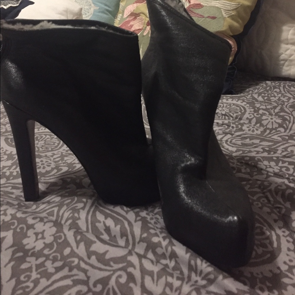 Fur lined BCBG booties 4 1/2 inch heel