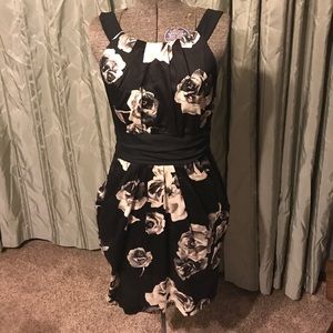 Black floral halter dress with pockets