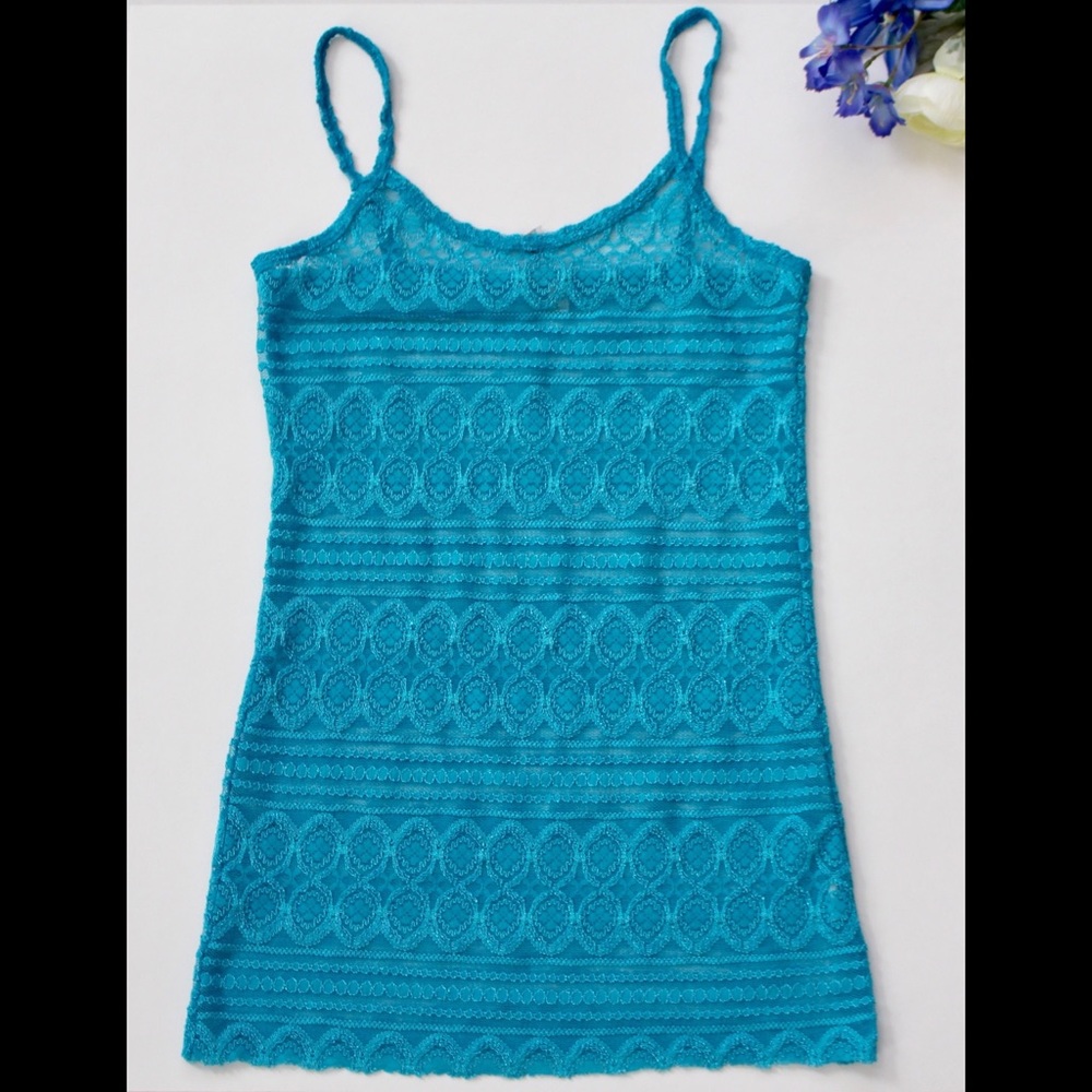 BKE turquoise see thru tank top