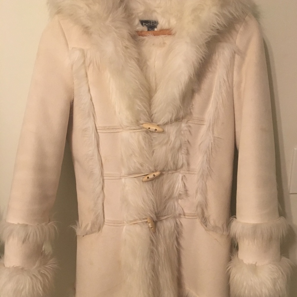 Bebe full length White Suede Coat Sz Sm - Picture 2 of 2