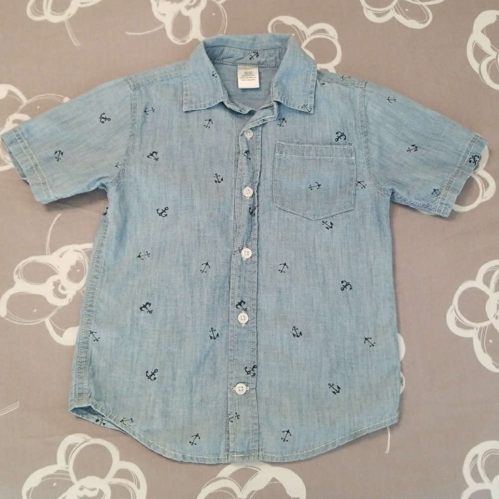 Boys Denim Anchor Button Down Shirt