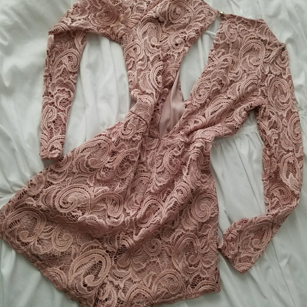 Sexy Pink/Mauve Short Lace Romper Dress