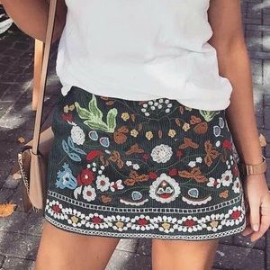 Showpo black corduroy embroidered skirt