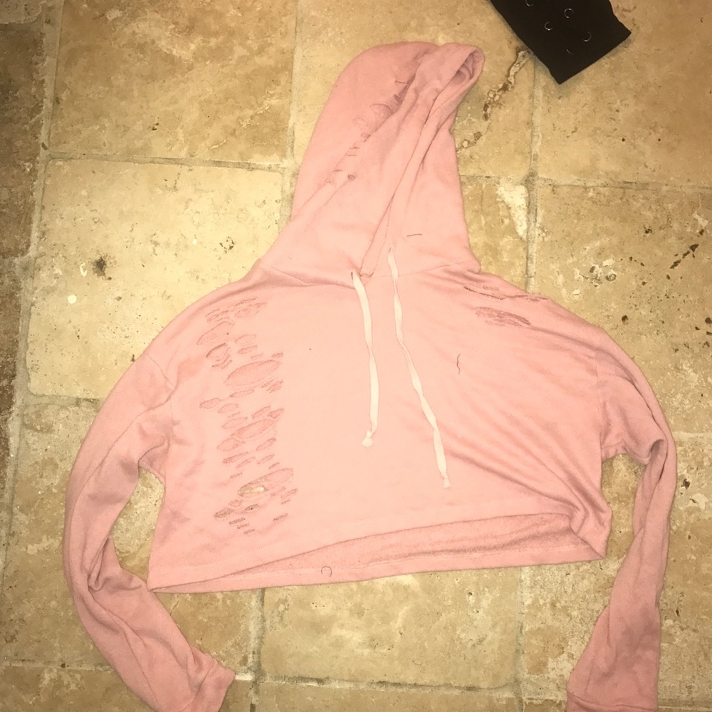 Pink ripped cropped hoodie