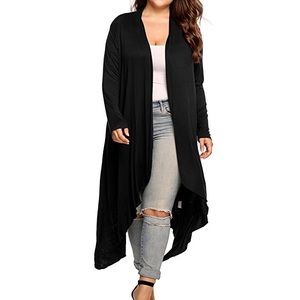 Open Drape Front Long Maxi Cardigan Plus Black Open Drape Front Long Maxi Cardigan Plus Black