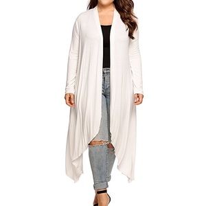 Open Drape Front Long Maxi Cardigan Plus White Open Drape Front Long Maxi Cardigan Plus White