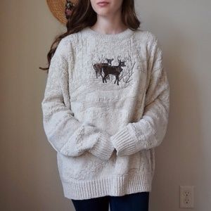 Cozy Deer Embroidered Cotton Sweater Size XL Cozy Deer Embroidered Cotton Sweater Size XL