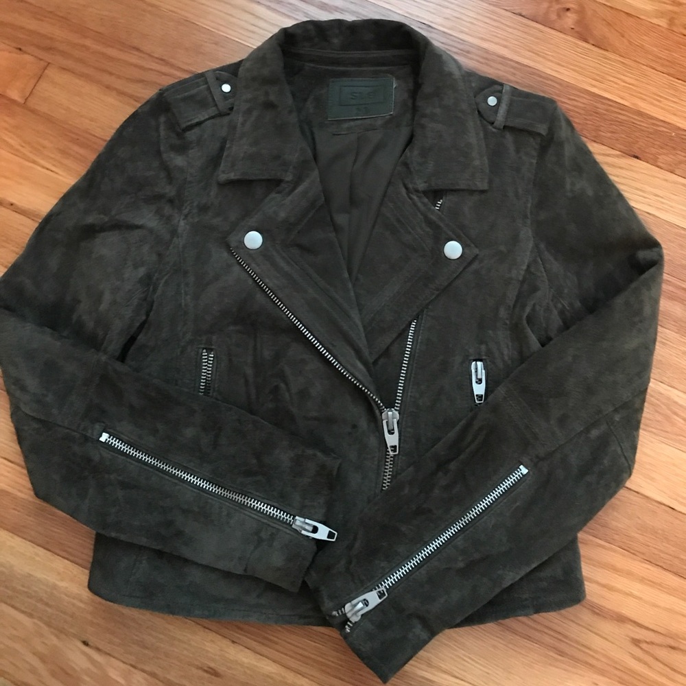 Leather Olive Green Jacket (suede like texture)
