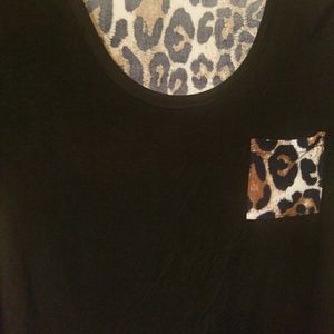 Black and leopard print rayon tee