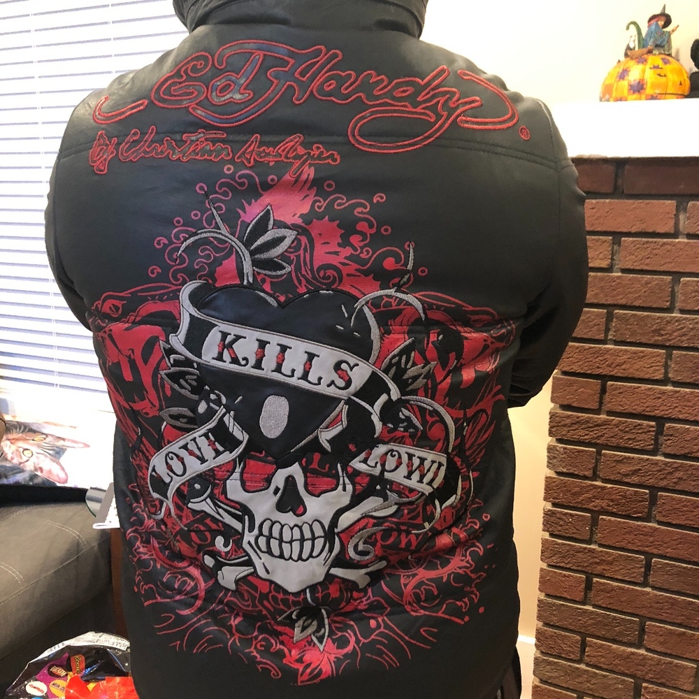 Ed Hardy Mens Leather Jacket
