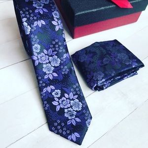 New Men’s Floral Modern Tie & Handkerchief Set