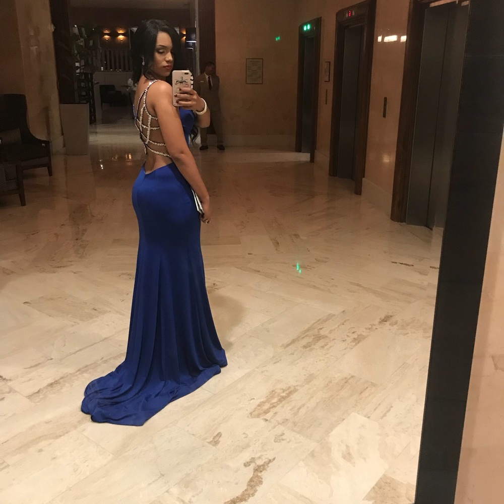 Prom Royal blue backless gown dress
