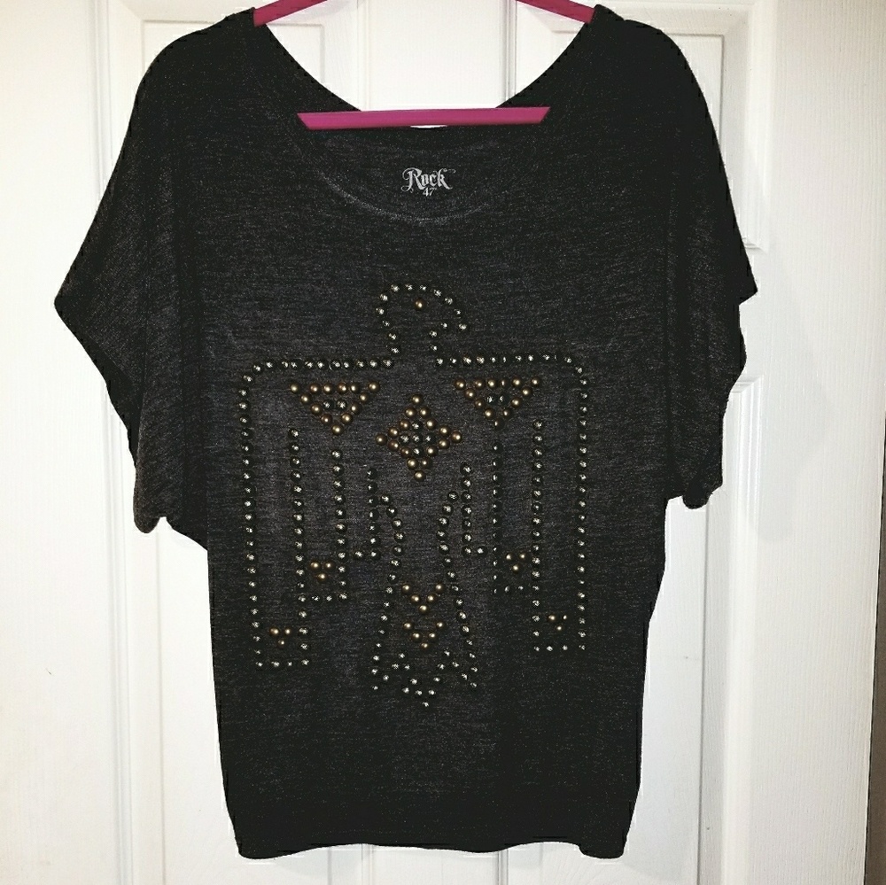 NWOT Rock 47 medium grey embellished dolman shirt