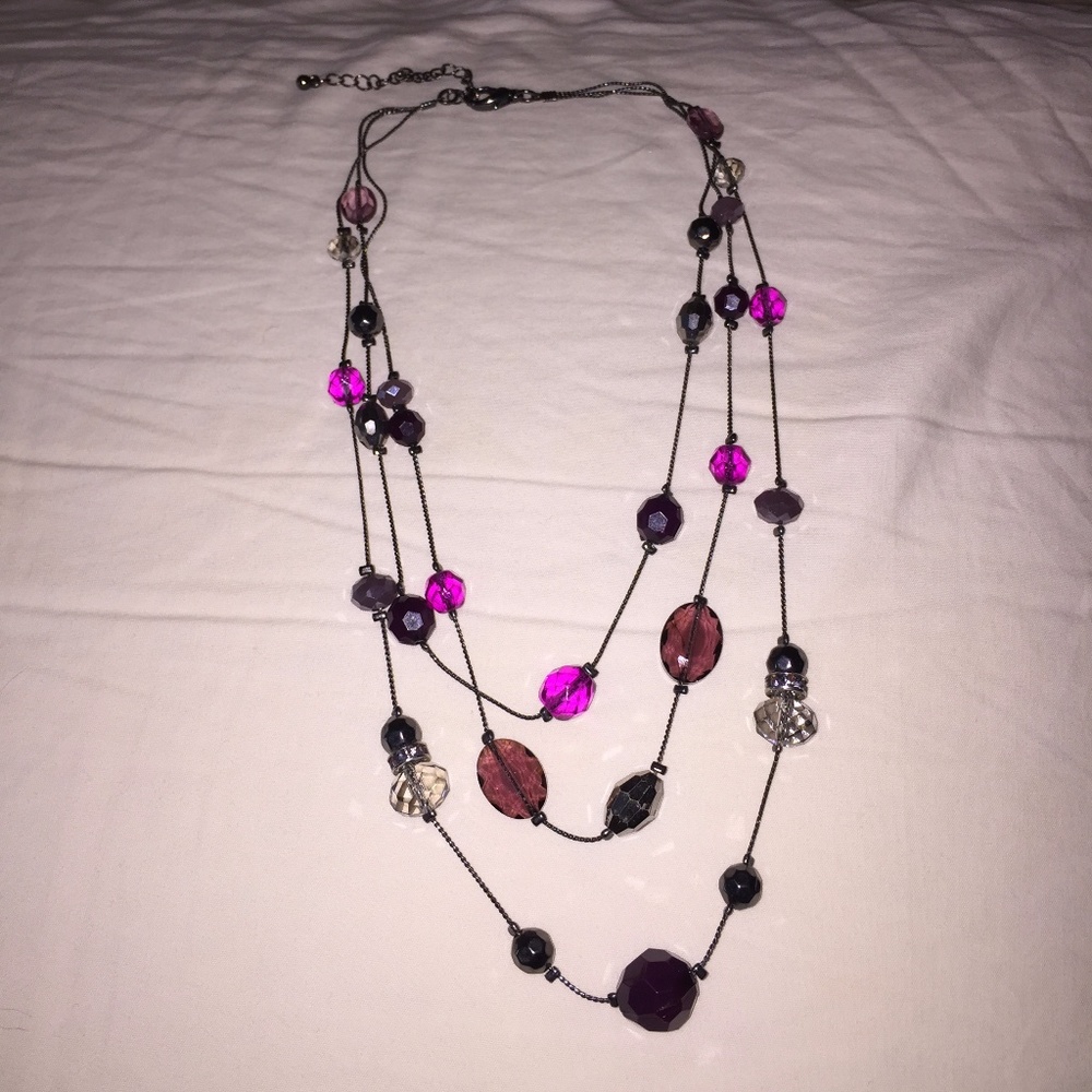 Three strand purple and Black costume & Earrings