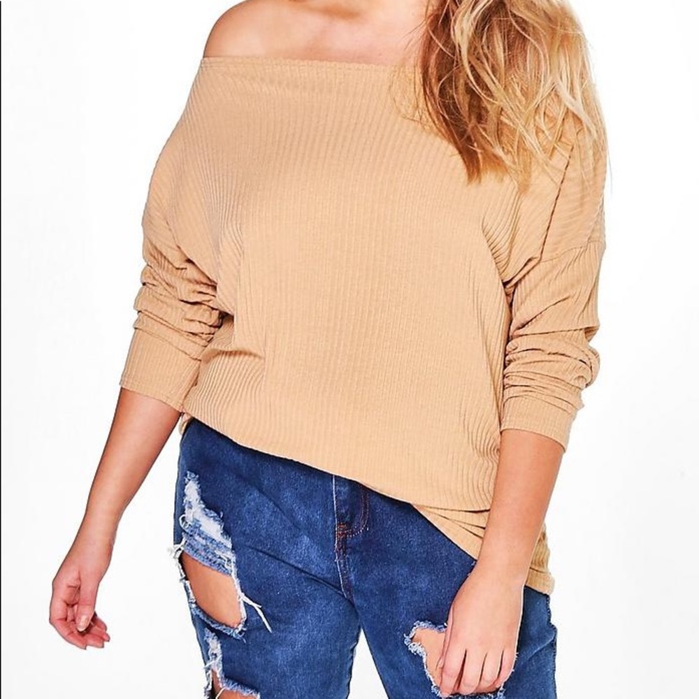 Boohoo plus off the shoulder knitted top