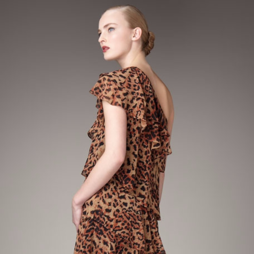 Rachel Zoe Ruffled Panther Print Dress Small - Picture 2 of 8