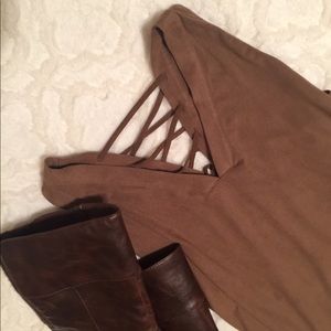 Brown suede like materia top- tie up back detail