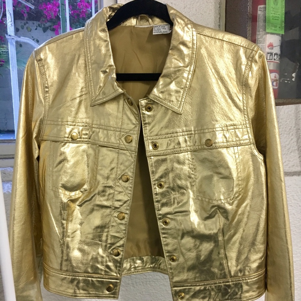 AMAZING Metallic Gold Real Leather Cropped Jacket