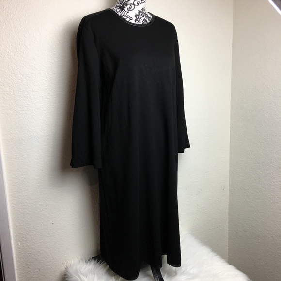 Anne Klein Black Dress with “Leather” Trim Collar - Picture 2 of 4