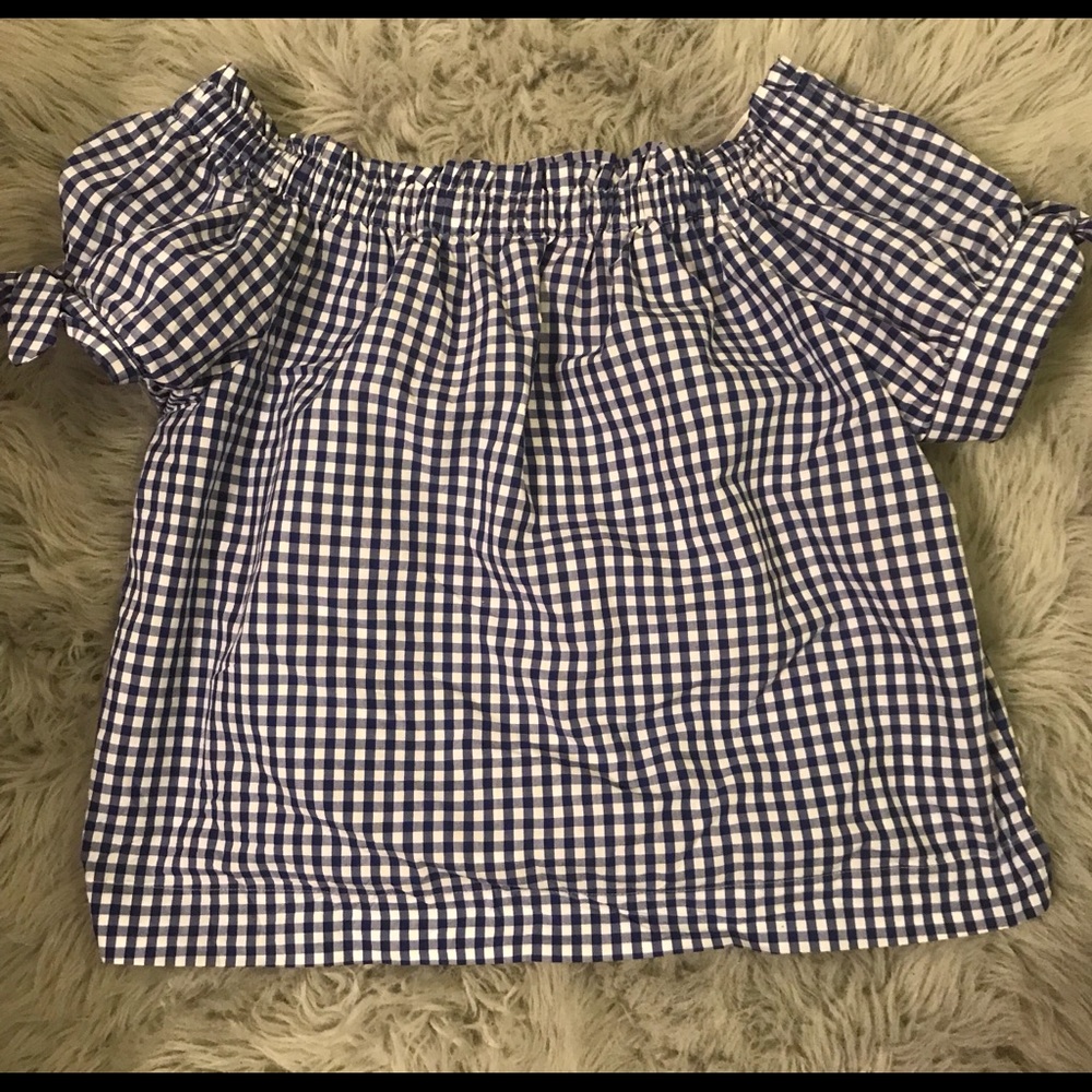 JCrew gingham off the shoulder top - Picture 1 of 2