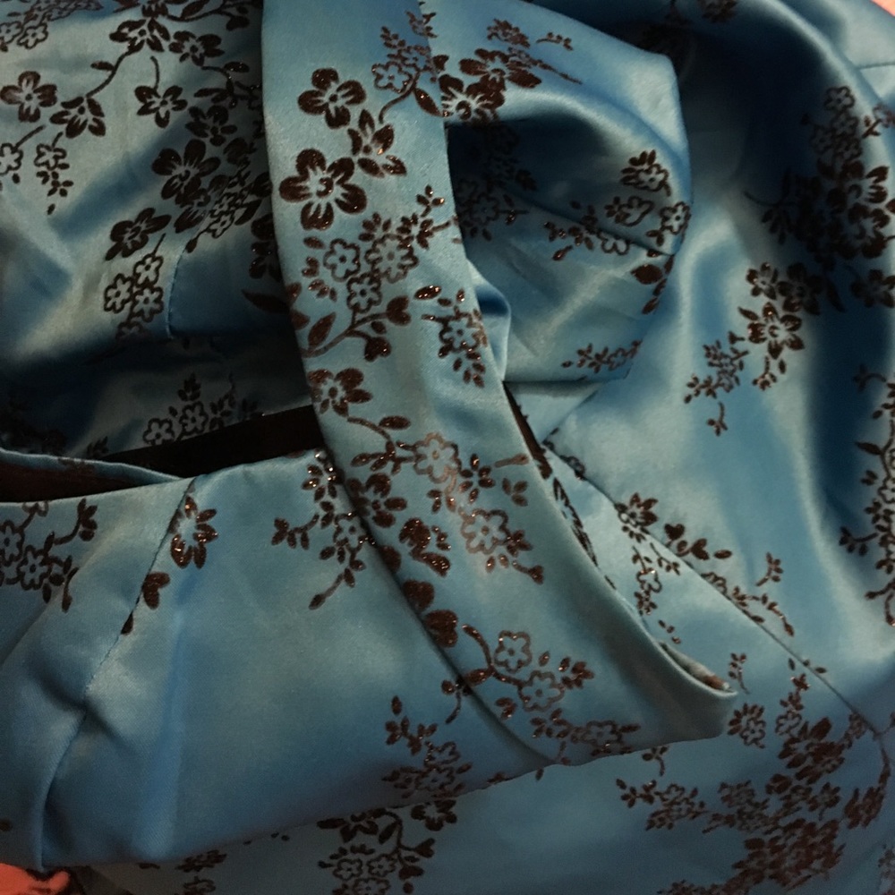 Blue Glitter Floral Halter Formal Dress - Picture 3 of 8